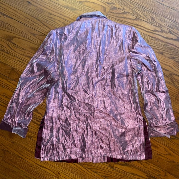 S&G Paris Metallic iridescent Silky Blouse Top L - Picture 4 of 13